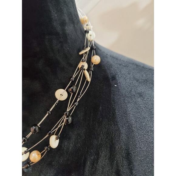 Women's Black & Beige Beaded Multilayered Stylish Short Necklace - Picture 2 of 7